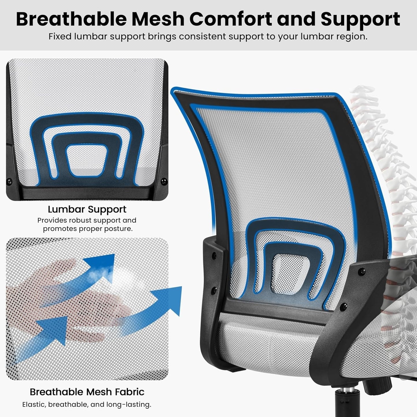 Ergonomic Mesh Office Chair With Lumbar Support Grey