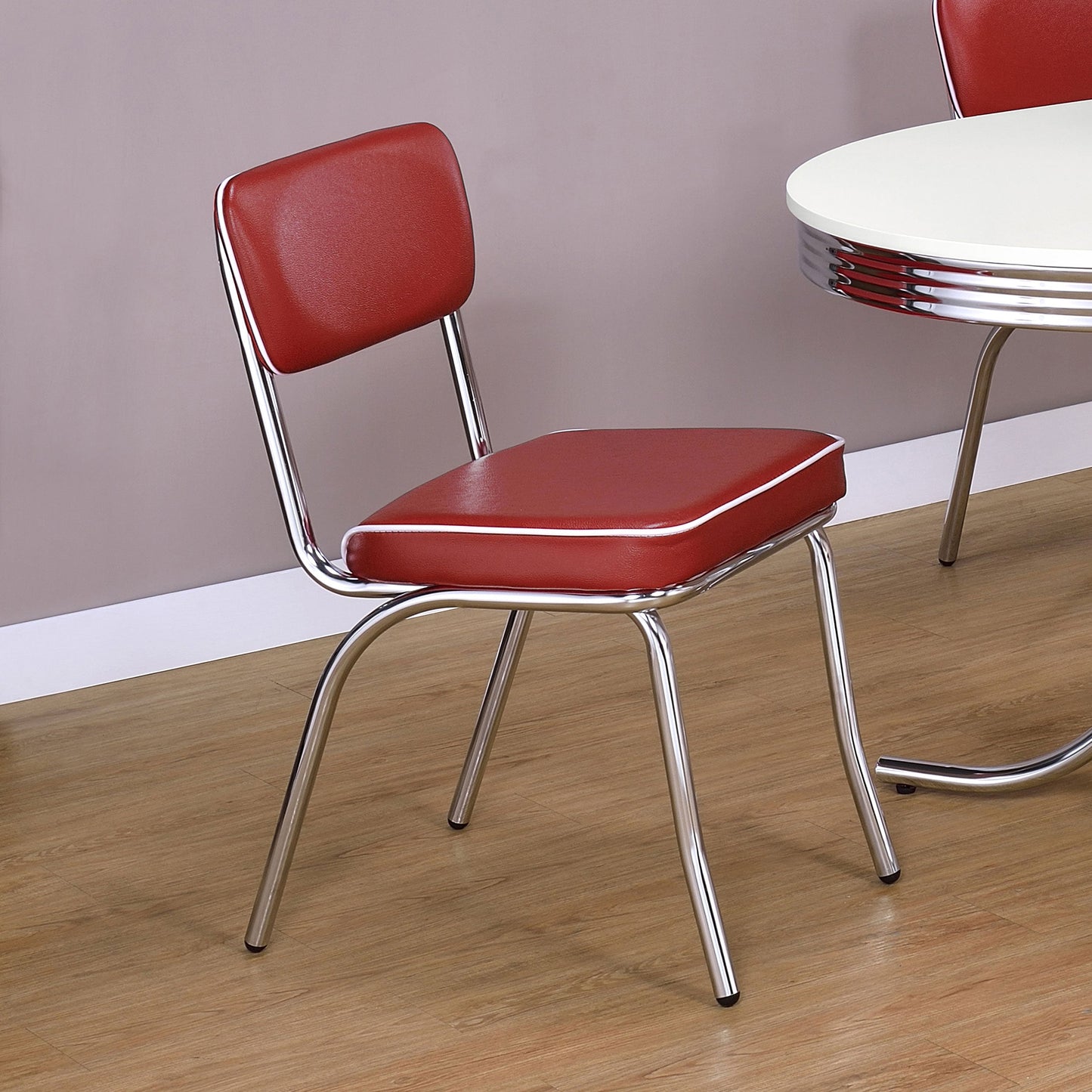 Retro Chrome Dining Chairs Set of 2 in Red Faux Leather