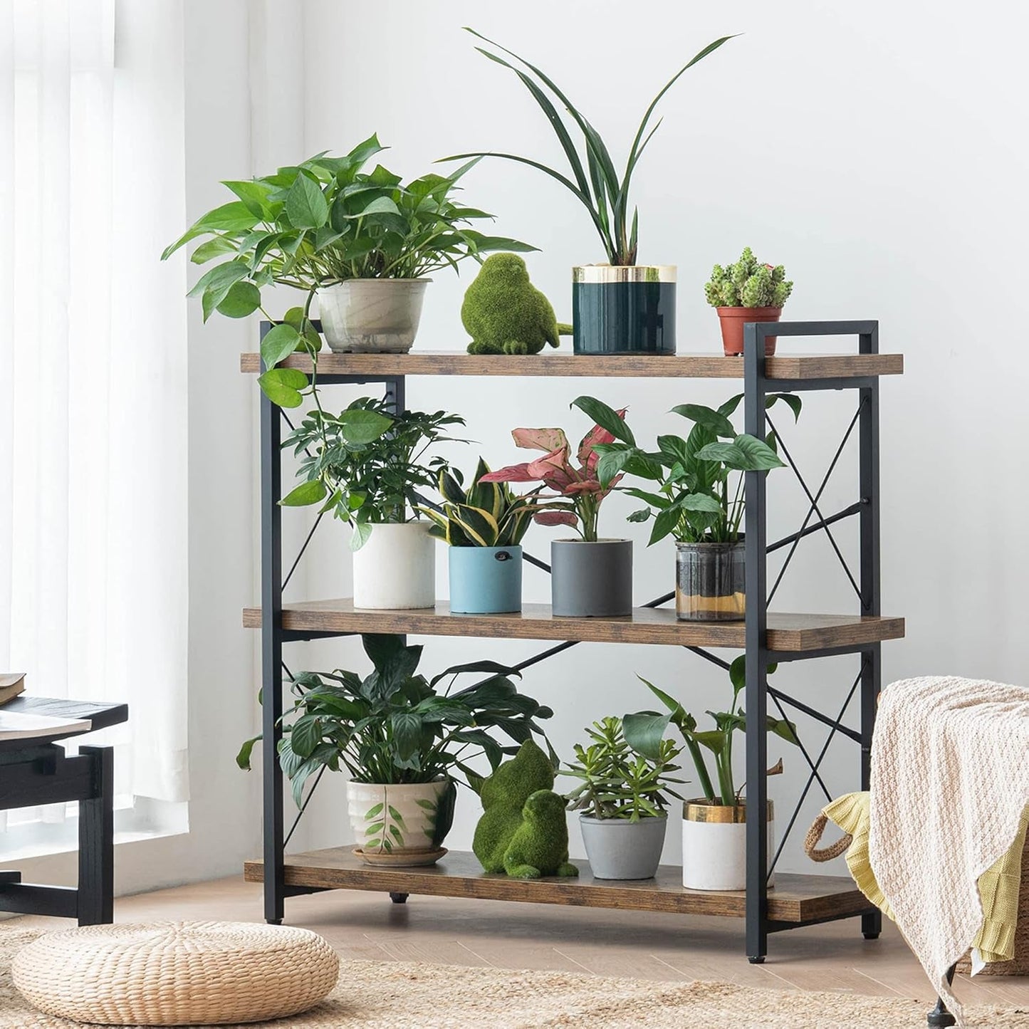 3 Tier Industrial Bookshelf Rustic Wood And Metal Open