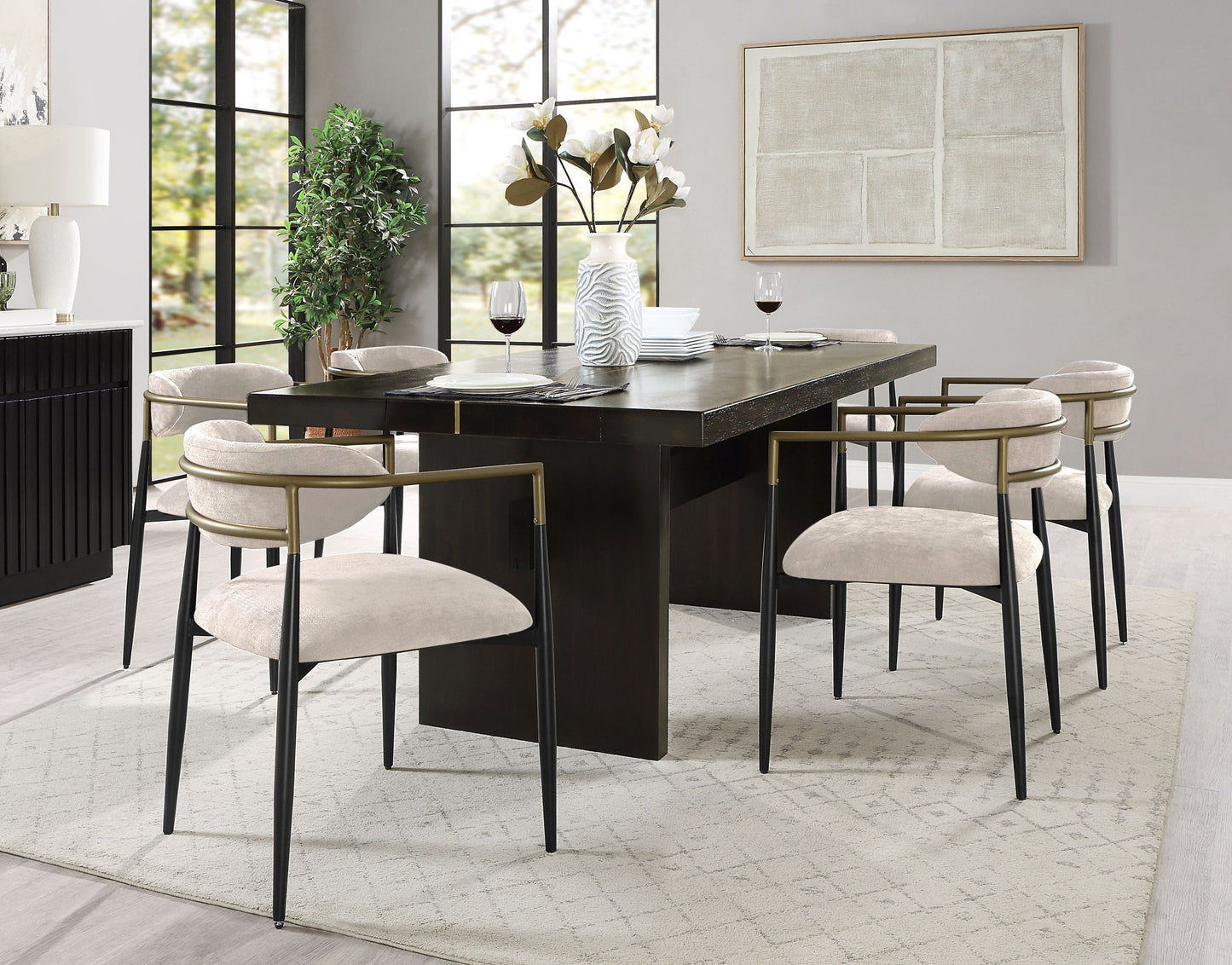 Set of 2 Beige and Black Armchair with Open Back