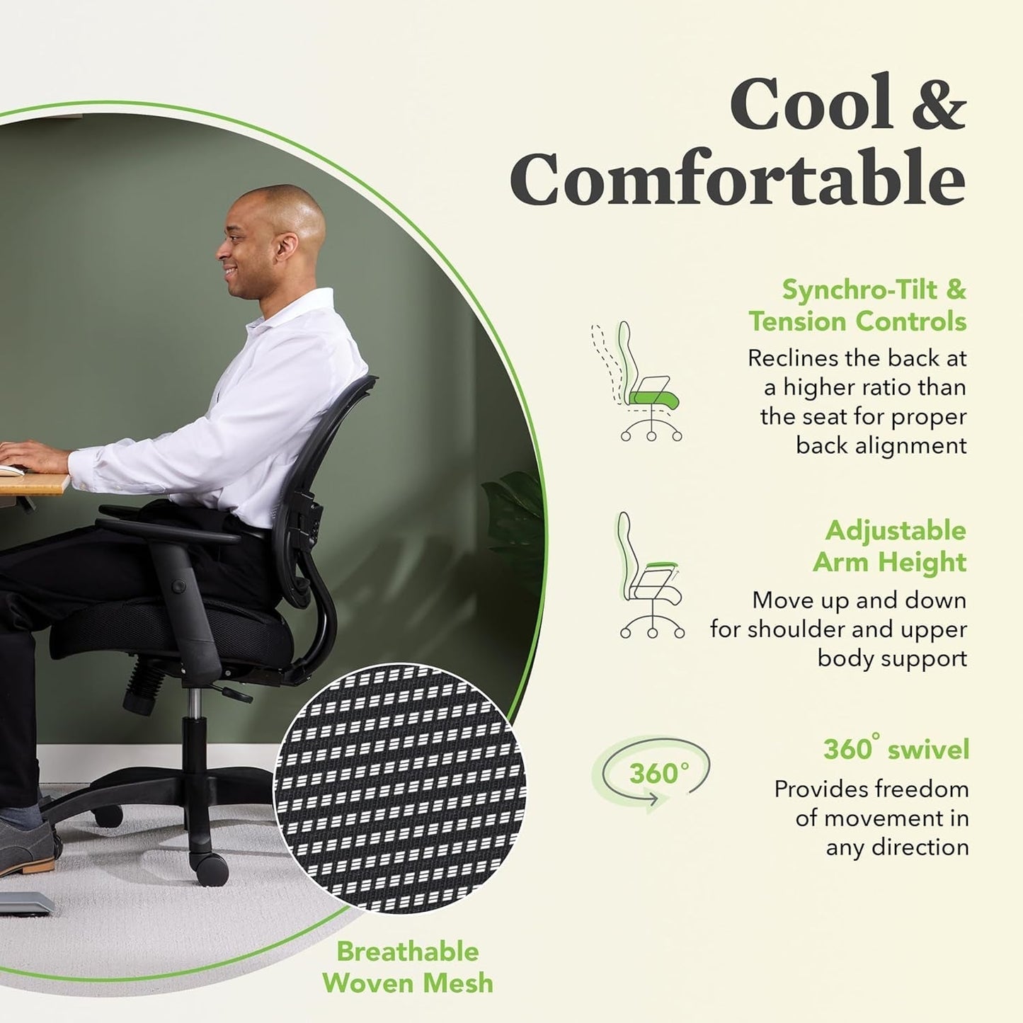 Wave Ergonomic Mesh Office Desk Chair With Lumbar Support