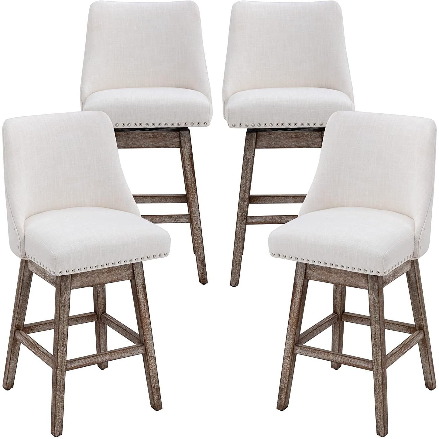 Swivel Upholstered Bar Stool With Back Wood Legs Set Of 4