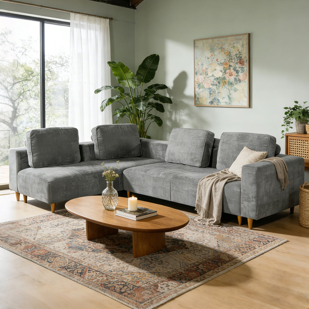 2-Piece 109" L-Shape Convertible Sectional Sofa with Wood Leg