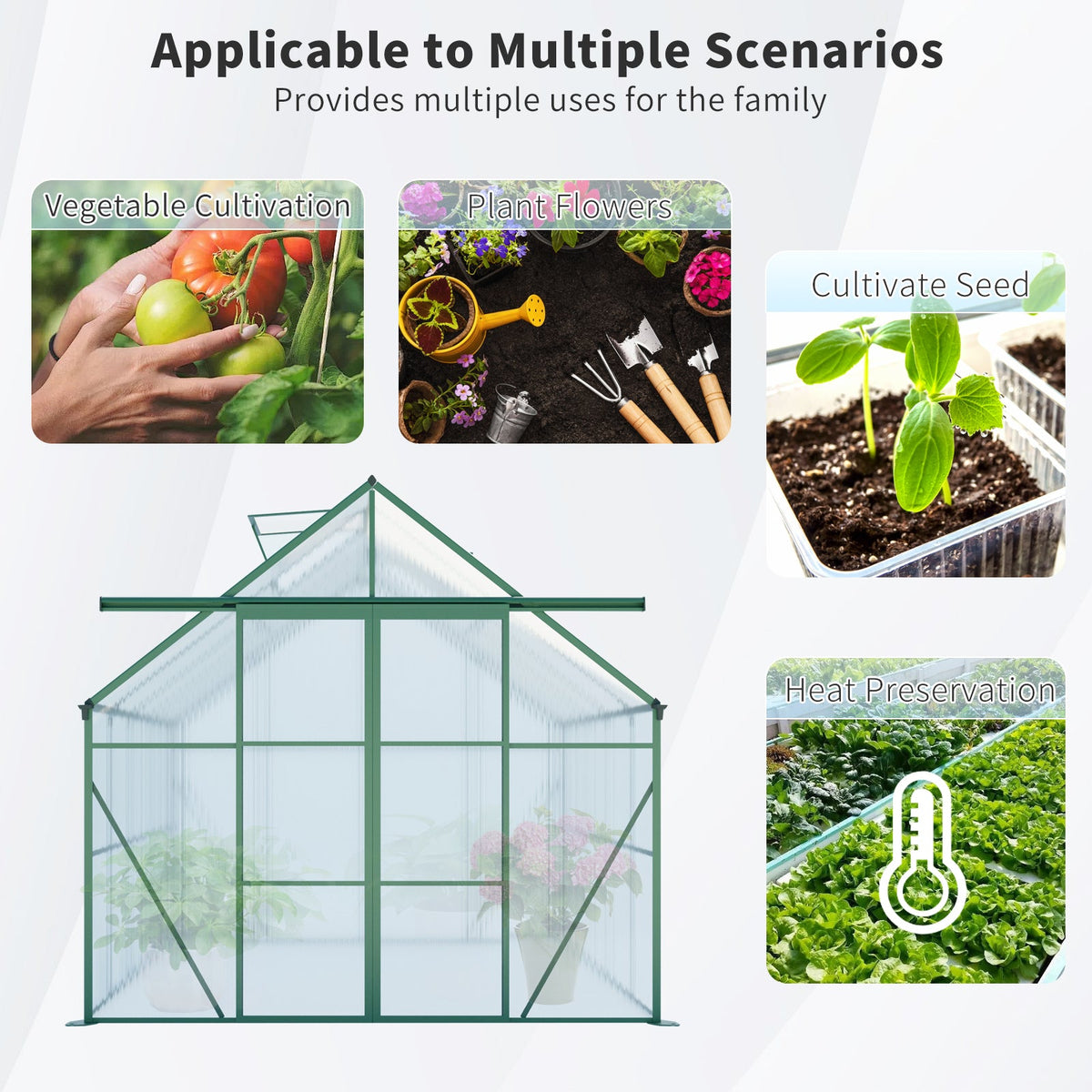 8x8 FT Double Door Polycarbonate Greenhouse