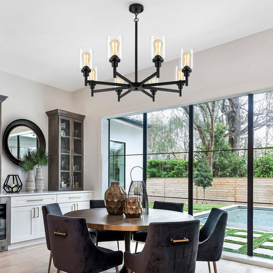 Black 8 Light Chandelier For Dining Room Glass Shades