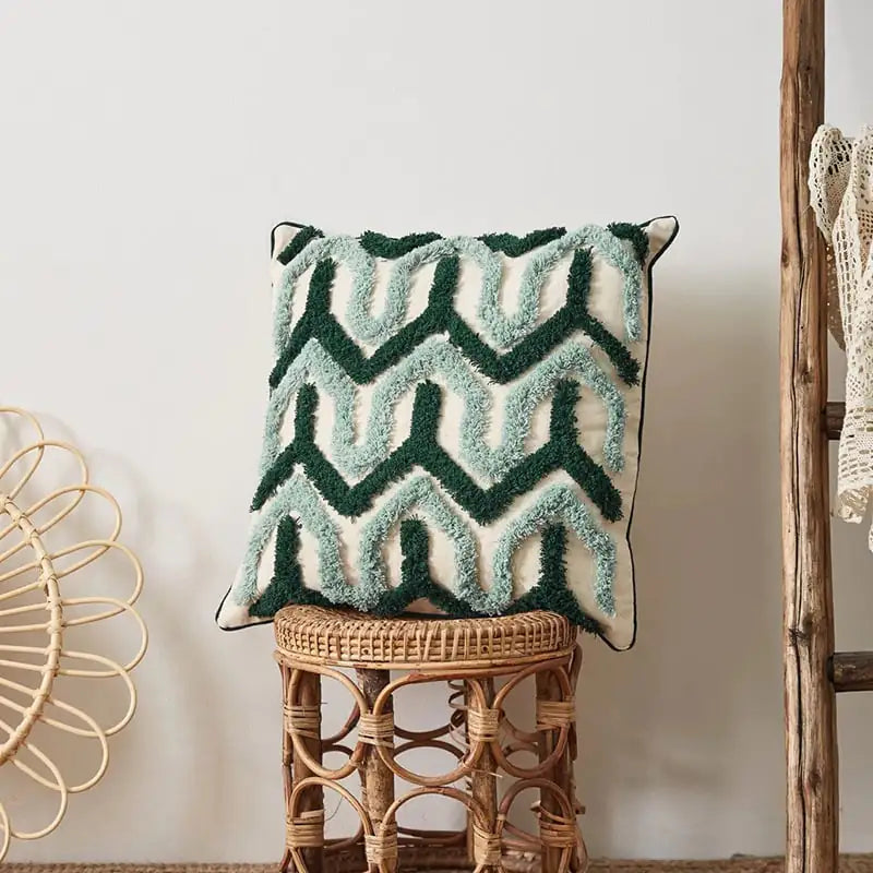 Geometric Embroidery Tufted Pillow