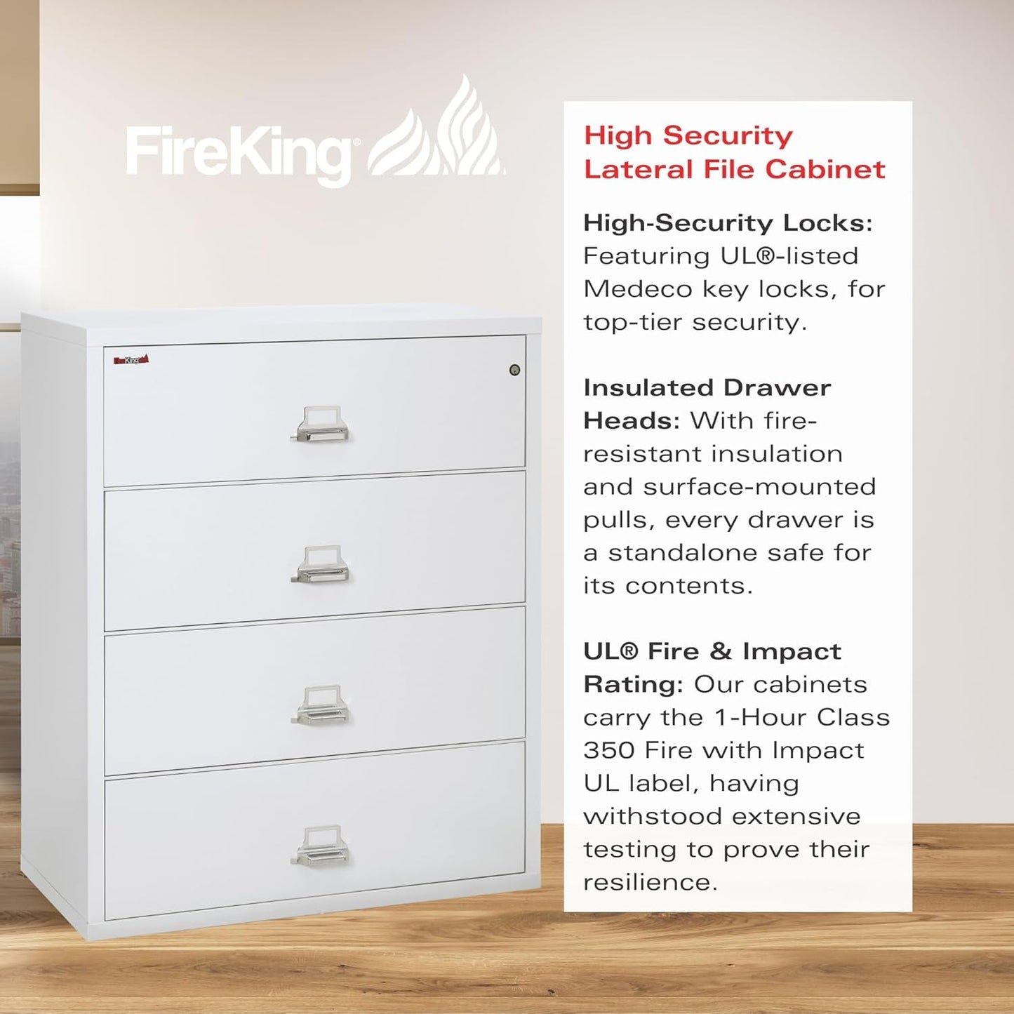 White 4 Drawer Fire Safe Lateral File Cabinet 1 Hour