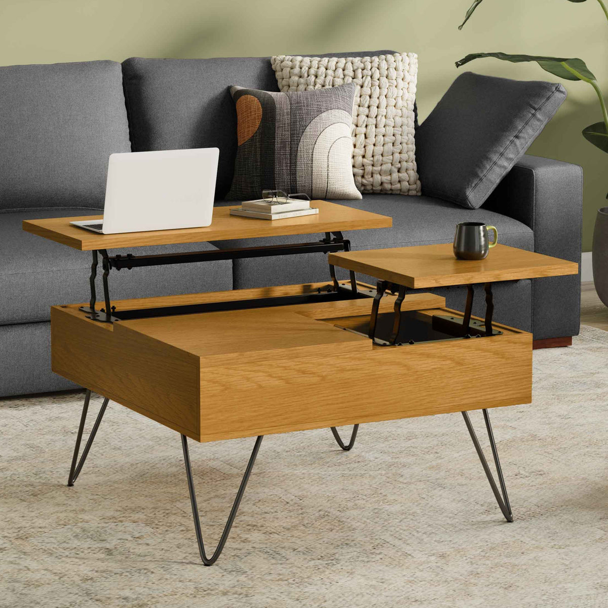Hunter 32 Inch Wide Solid Wood Lift Top Square Coffee Table