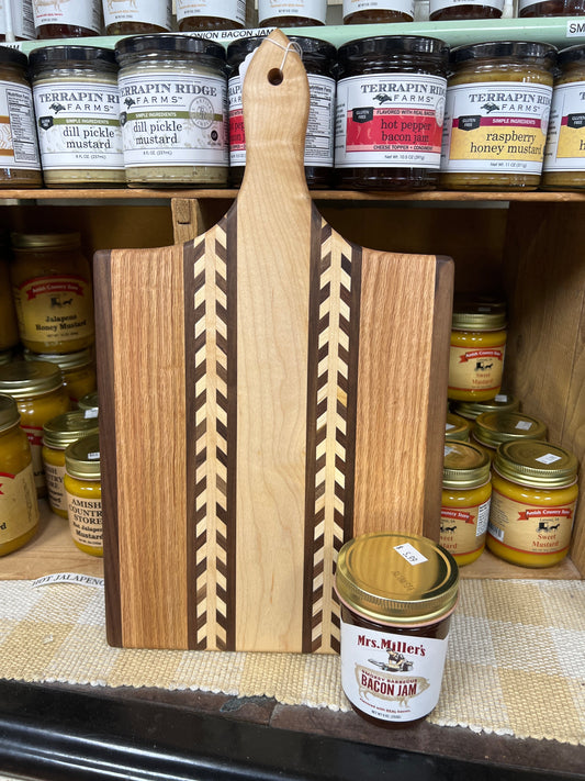Amish Handmade "Wheat Inlay" Cutting Board - Mixed Hardwood Paddle