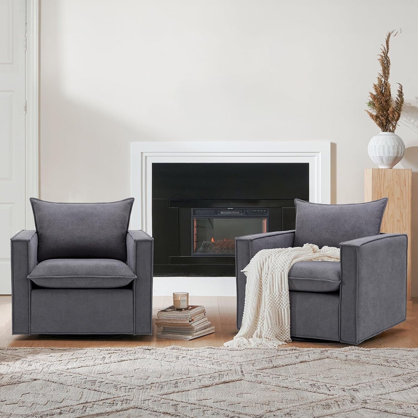 Charcoal Upholstered Swivel Accent Chair 34Inch Wide