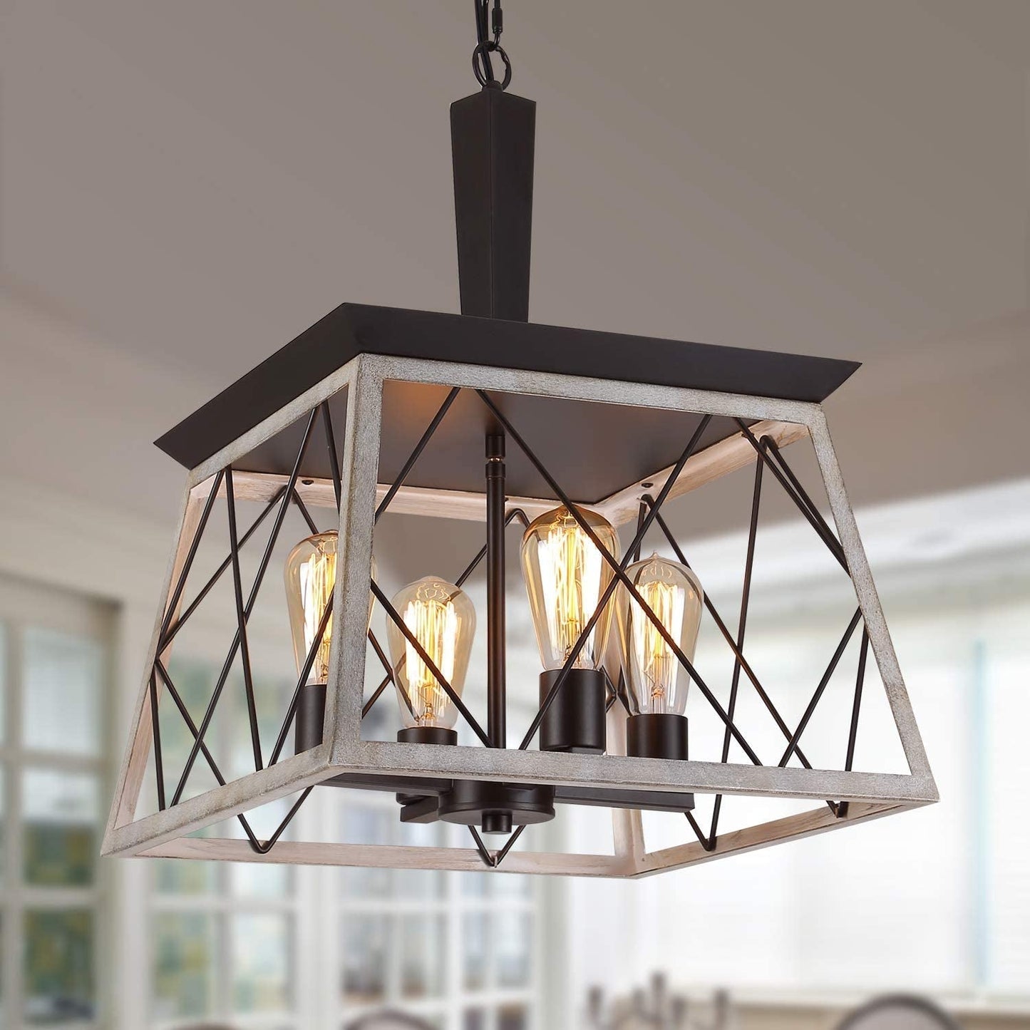 4 Light Farmhouse Vintage Chandelier White Oak Finish