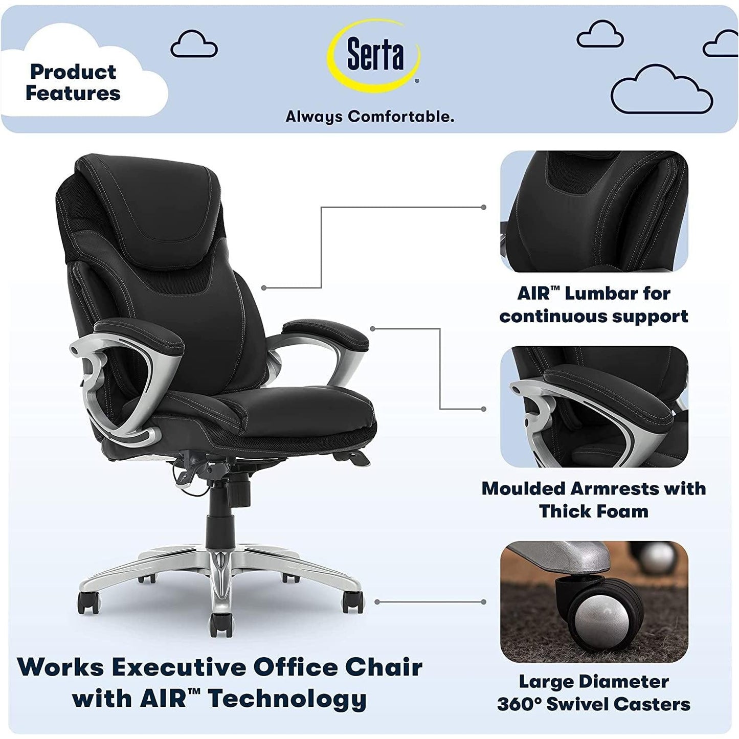 Ergonomic Executive Chair Bonded Leather With Air Lumbar