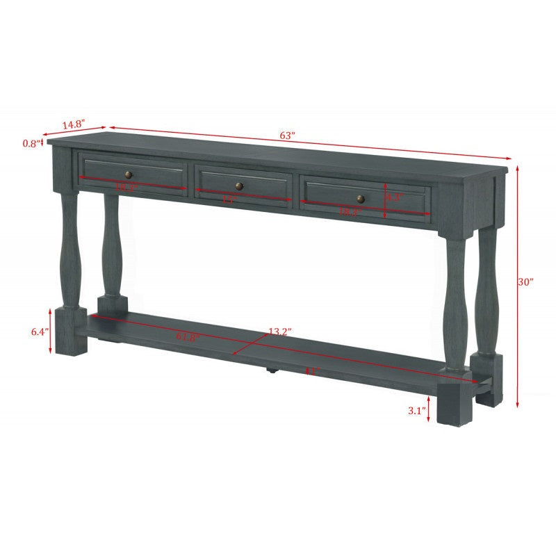 63" Long Console Table with Drawers and Shelf