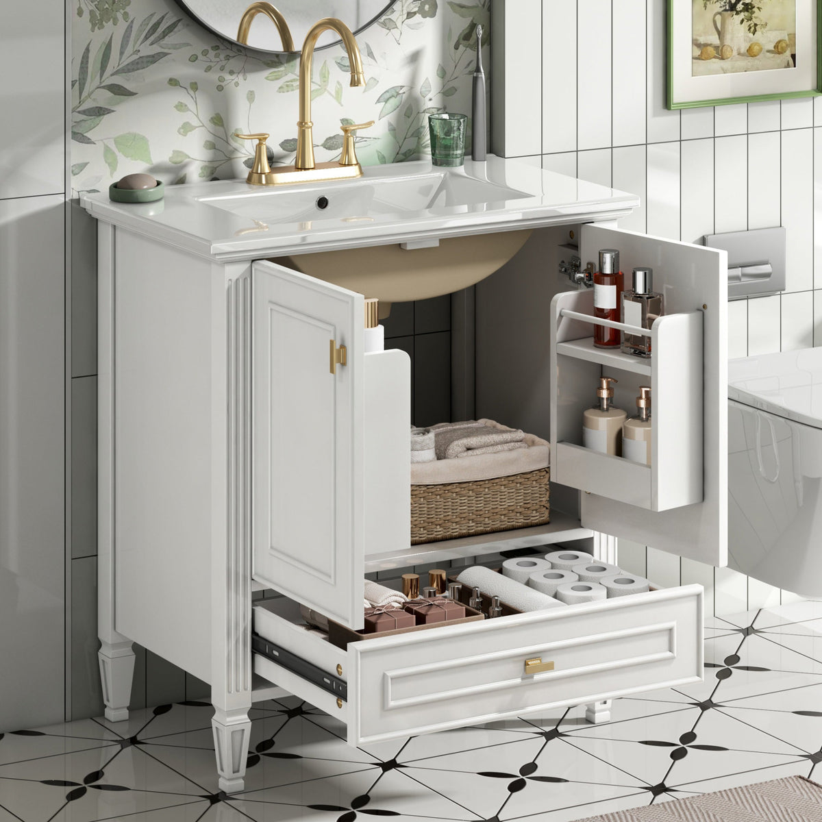 30" Bathroom Vanity with Sink, Freestanding Vanity with Storage