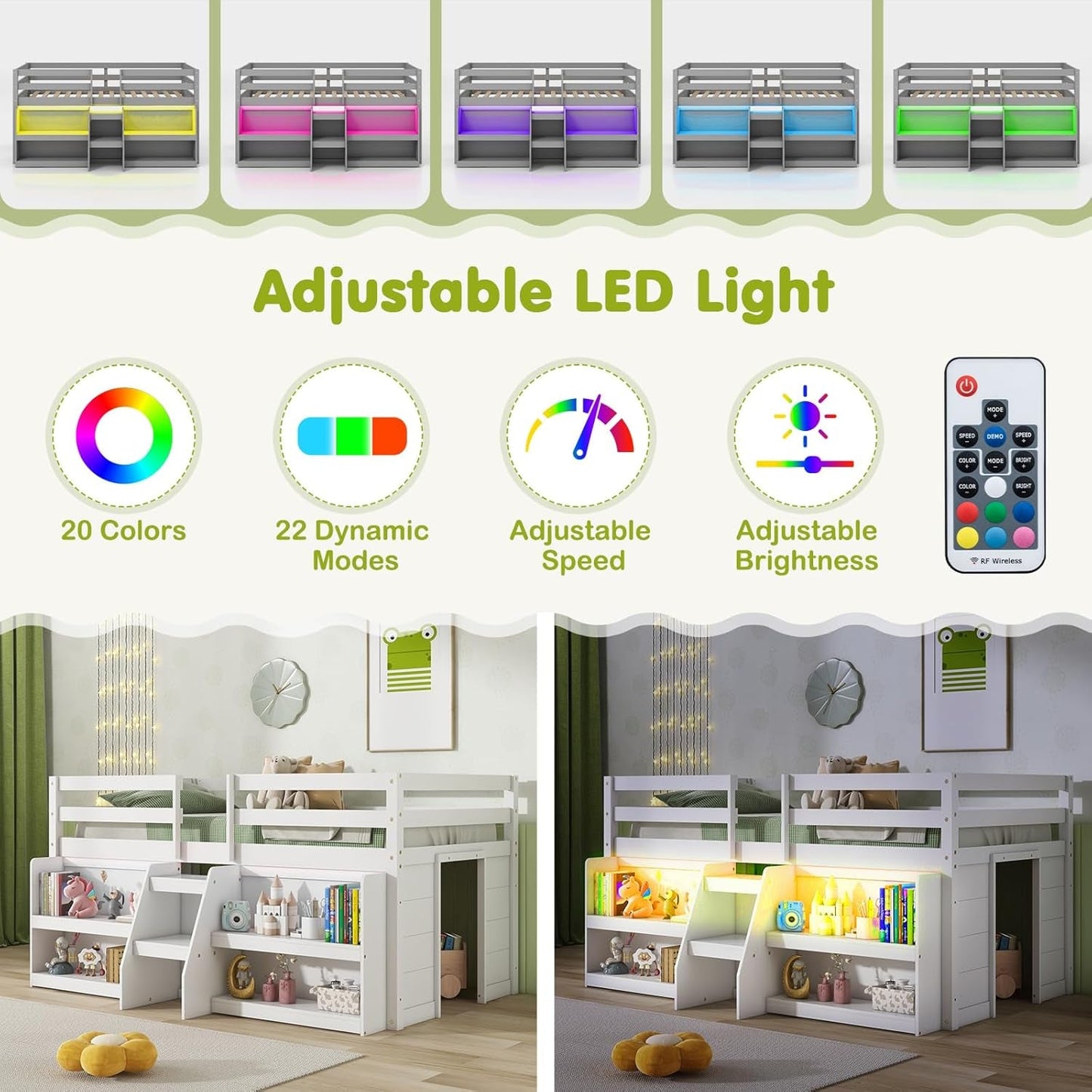 Twin Loft Bed With LED Lights And Durable Build Quality