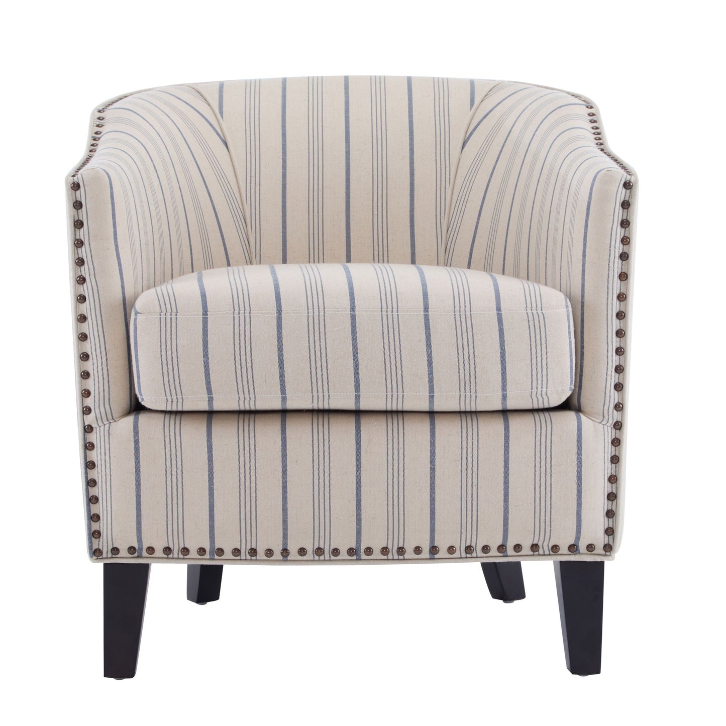 Transitional Upholstered Stripe Barrel Chair with Birch Wood Legs