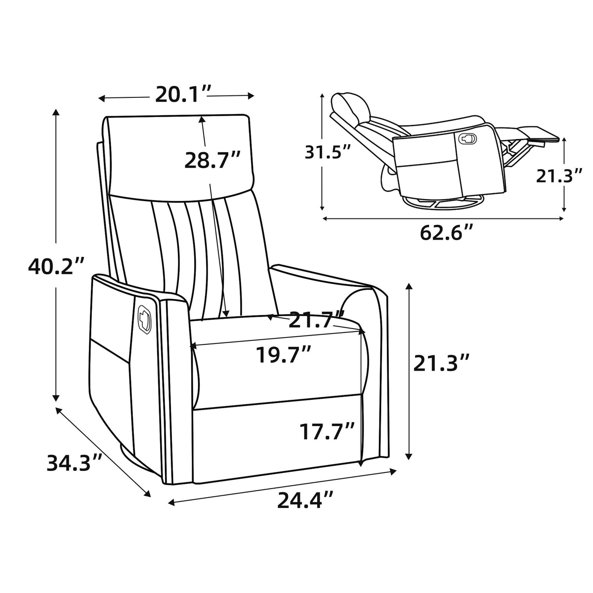 Grey Faux Leather Heat Massage Manual Recliner Chair