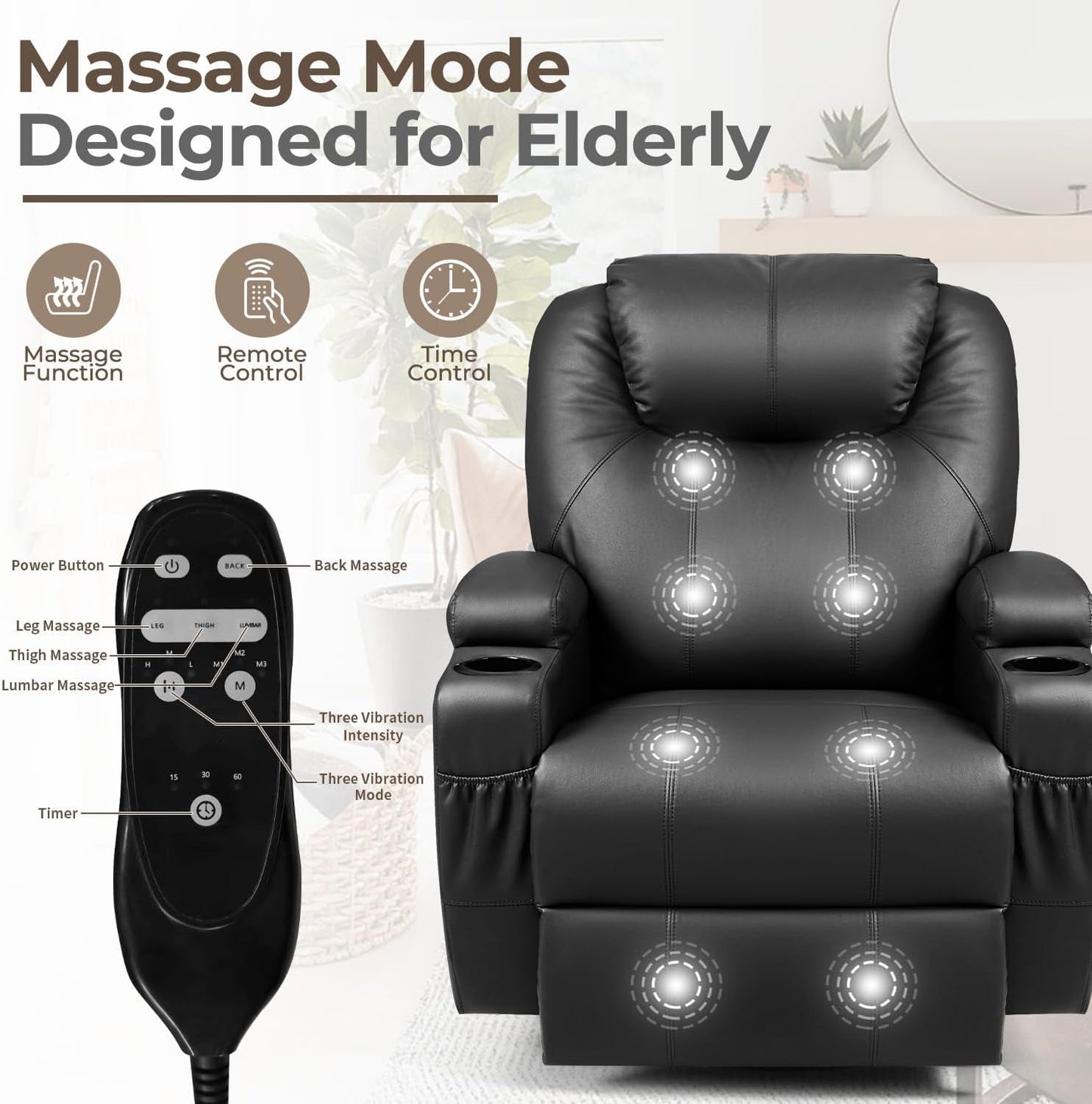 Leather Rocking Recliner With Massage And Heat Swivel