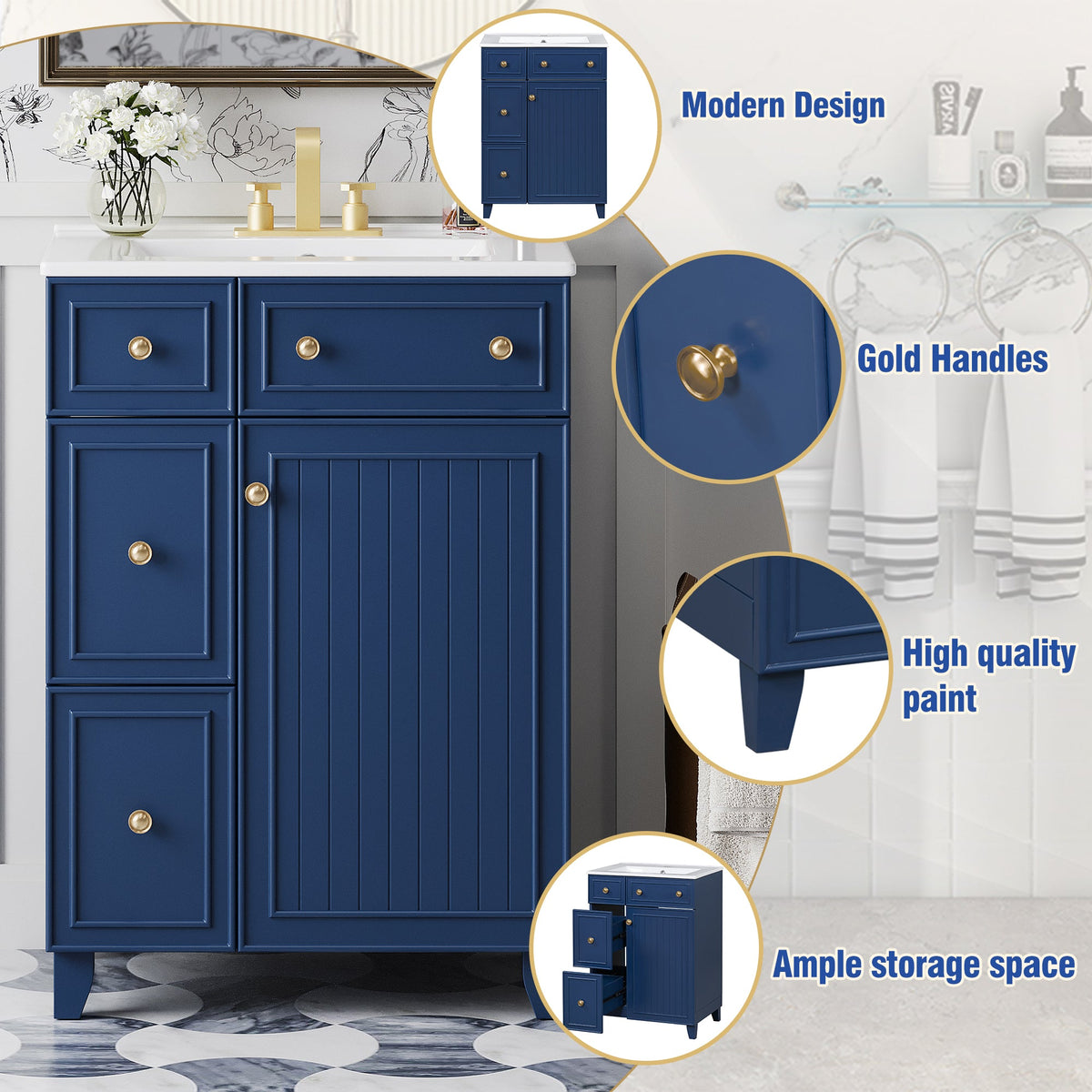 24-Inch Bathroom Vanity Cabinet with Ceramic Sink