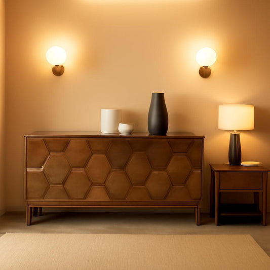 Walnut Mid Century Sideboard Buffet With Solid Wood Legs