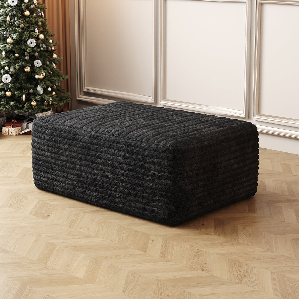 No Assembly Required Black Sofa Ottoman