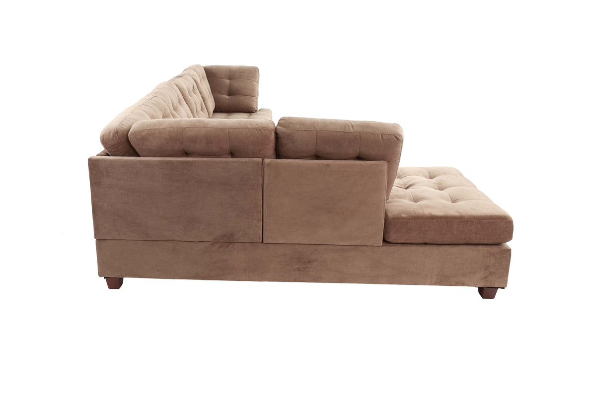 Living Room Sectional Waffle Suede Truffle Color Sectional Sofa