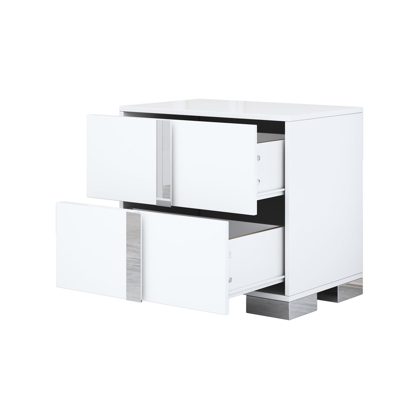Elegant Nightstand with Metal Foot, Mirrored Bedside Table
