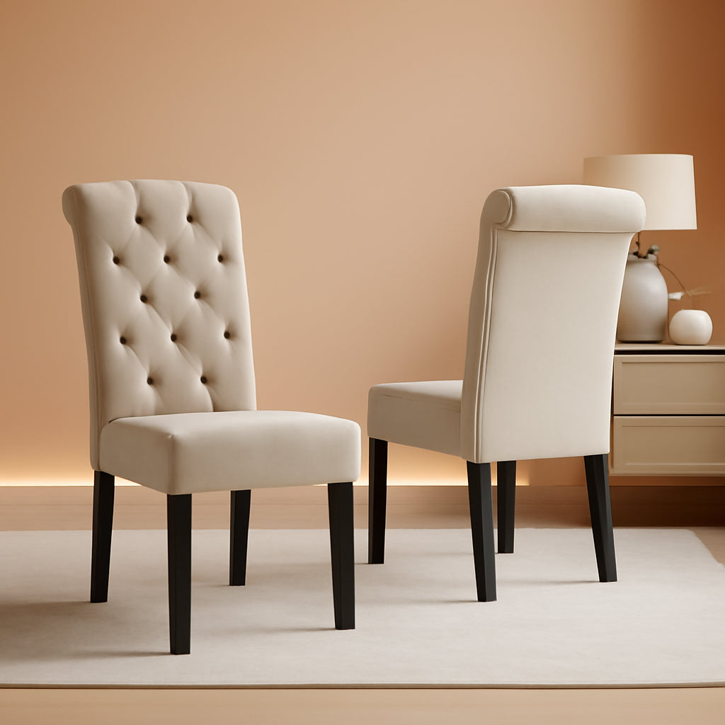 Tufted Solid Wood Dining Chairs Tan Set Of 2 Modern