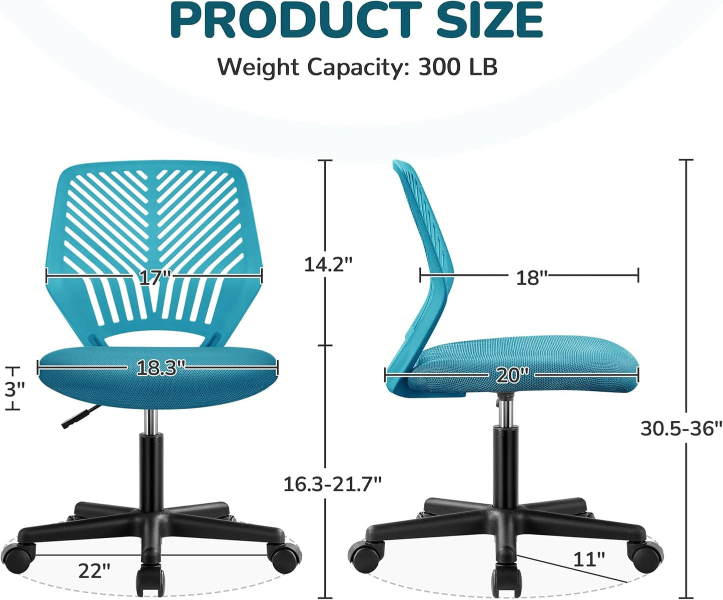 Turquoise Low Back Desk Chair With Lumbar Support And Adjustable Height
