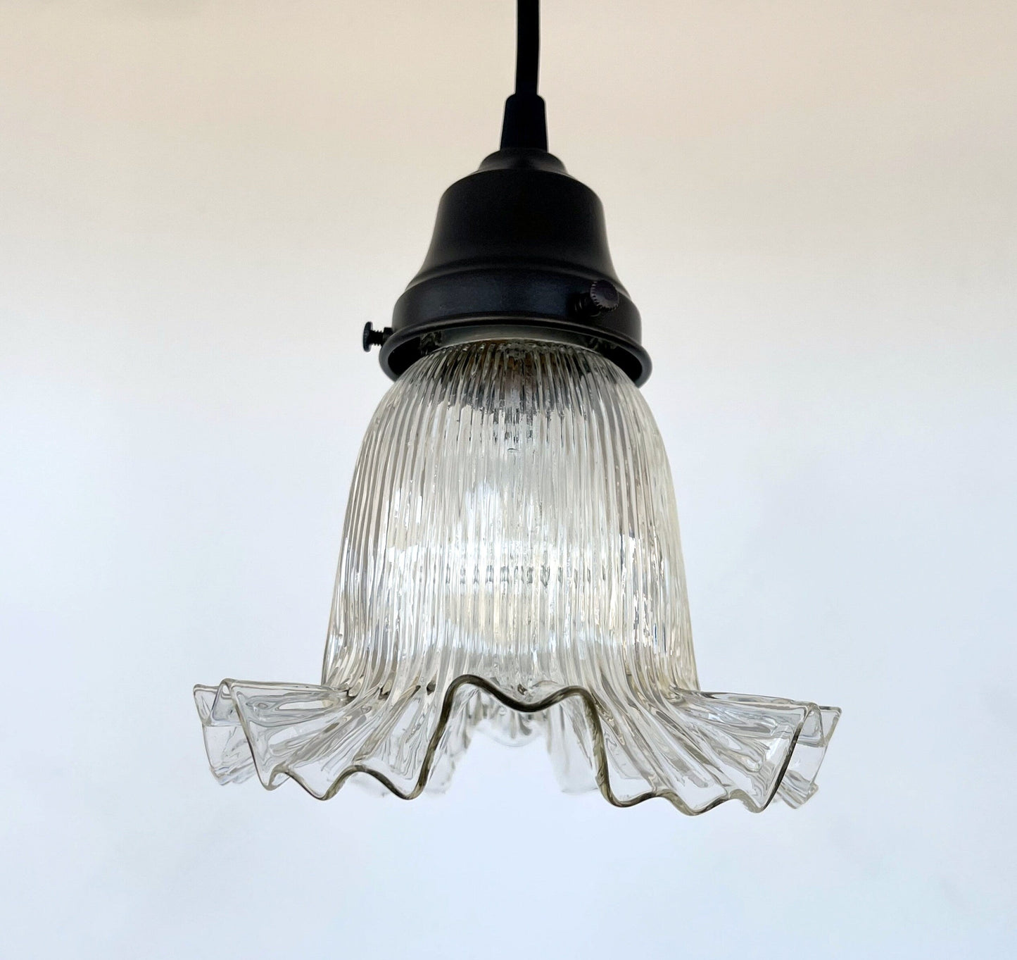 Delicate HOLOPHANE RUFFLE 1930's Antique Glass Pendant Light