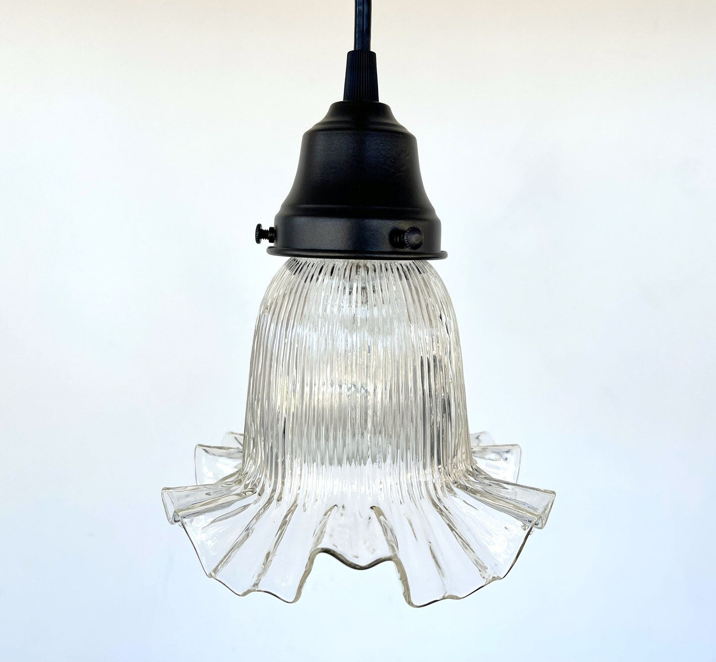 Delicate HOLOPHANE RUFFLE 1930's Antique Glass Pendant Light