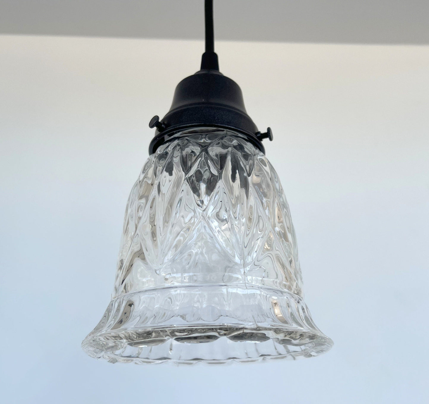 Heavy Pressed Vintage 1950's Antique Diamond PENDANT Light Fixture