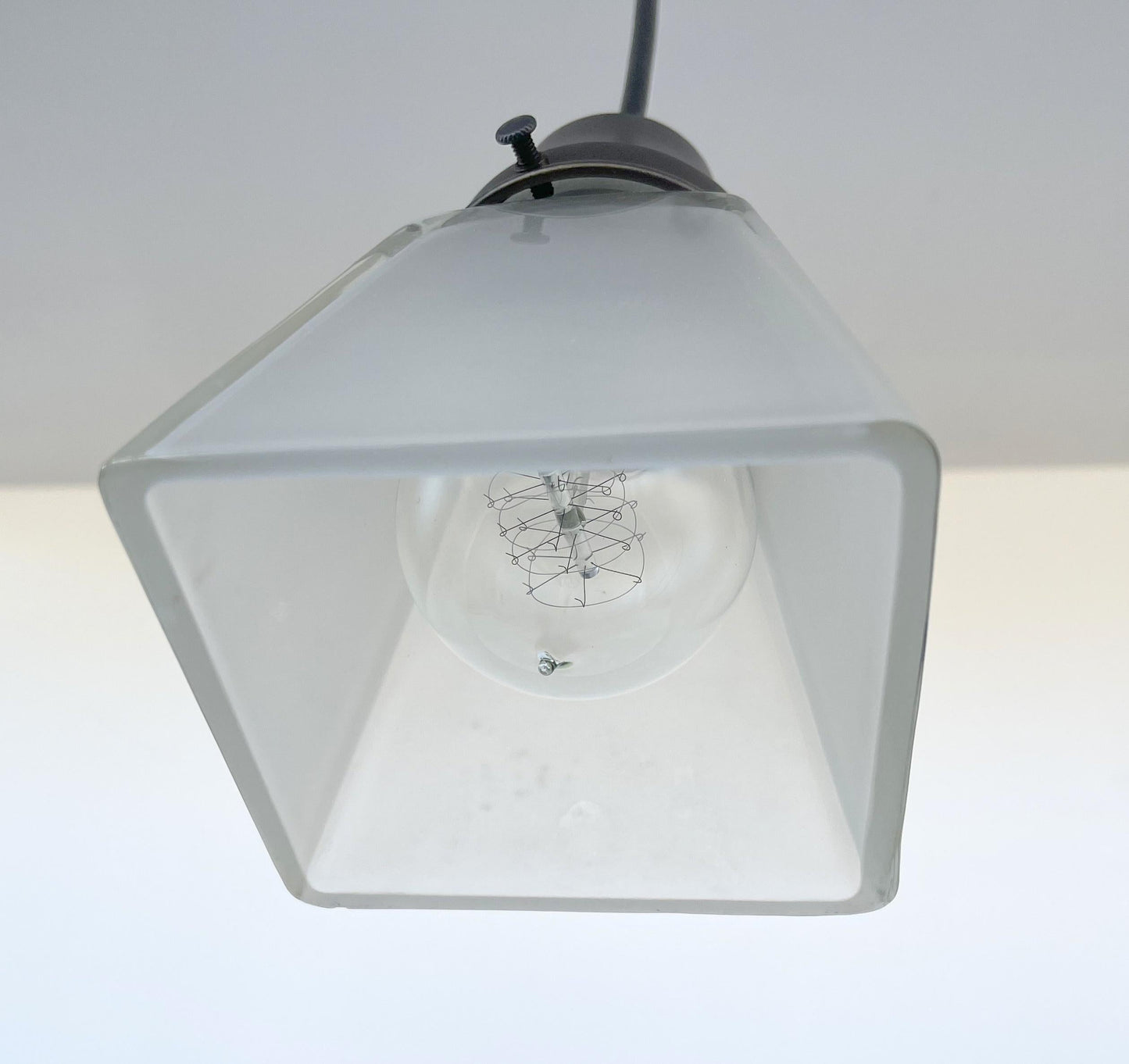 Vintage Frosted SQUARE 1960's PENDANT Light