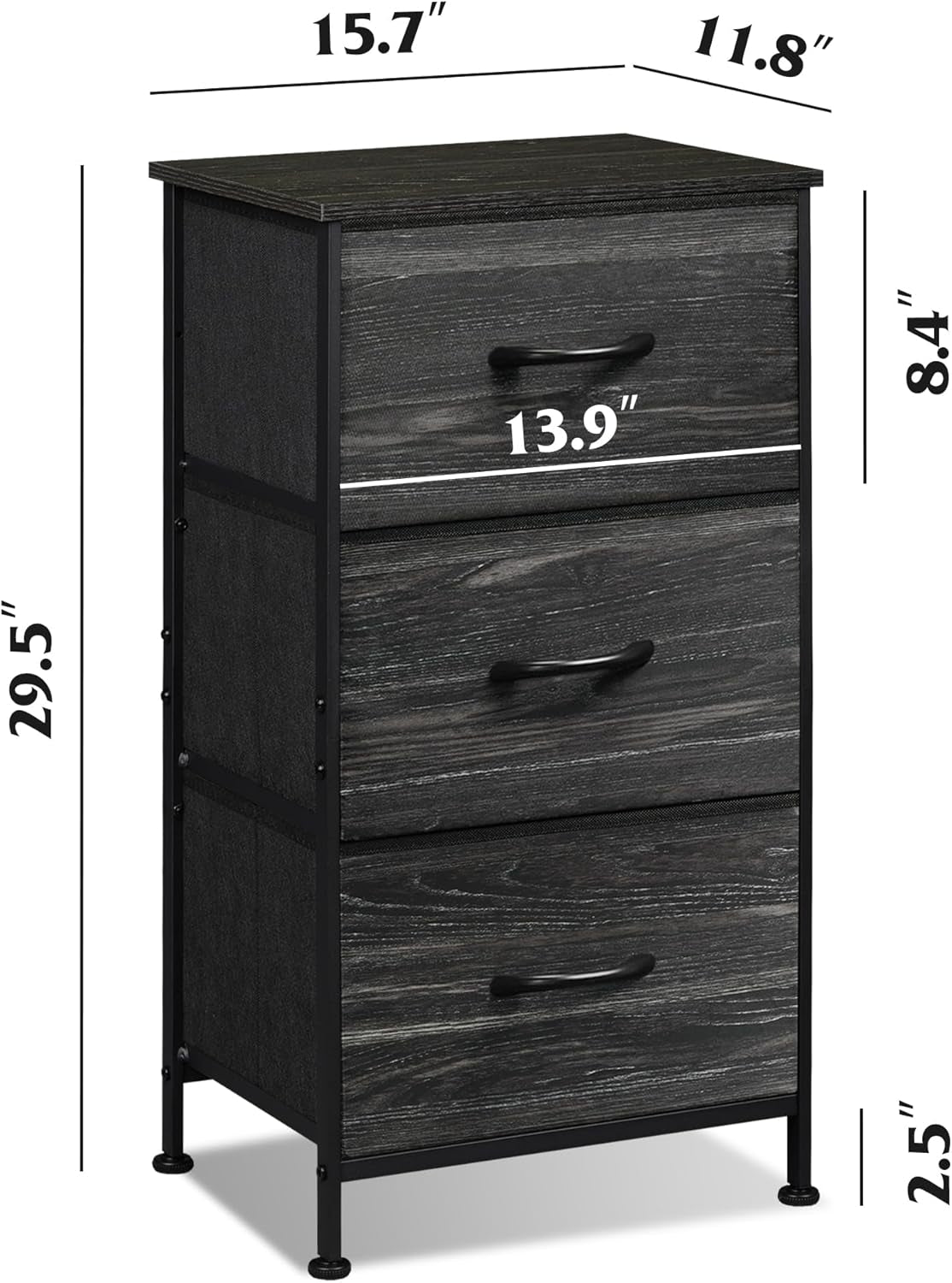 Bedroom Nightstand With Three Drawers Charcoal Black