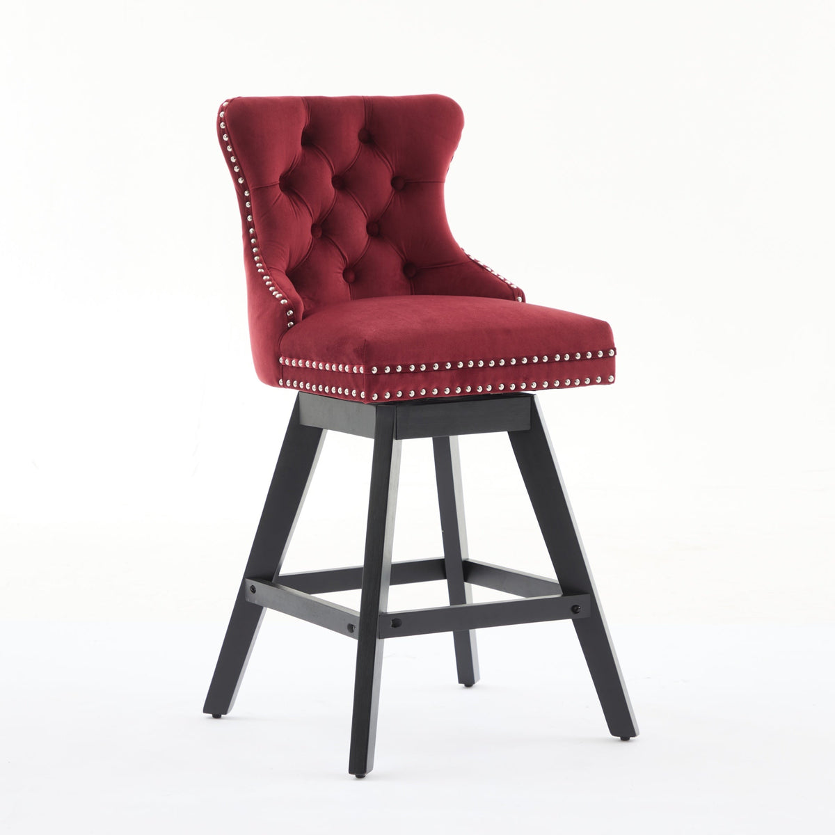 Swivel Velvet Barstools with Button Tufted Decoration