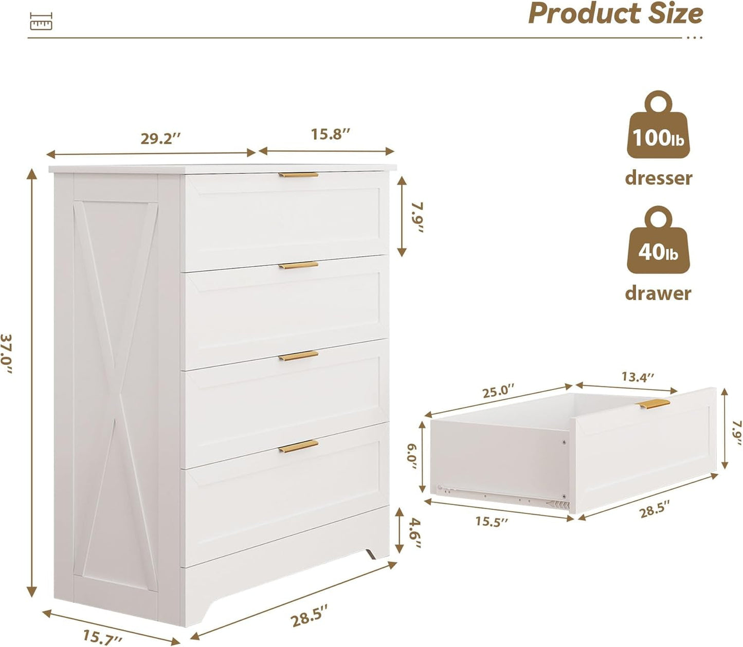 White Lofty Hardwood Dresser With Generous Drawers