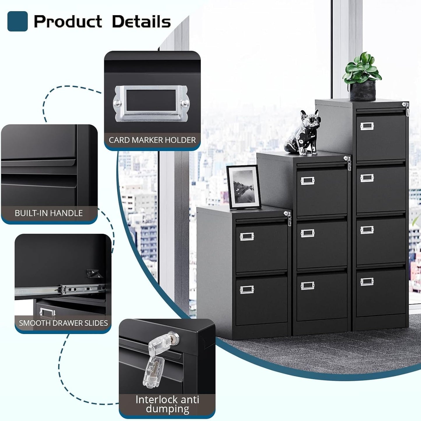 Four Drawer Filing Cabinet With Lock For Home Office