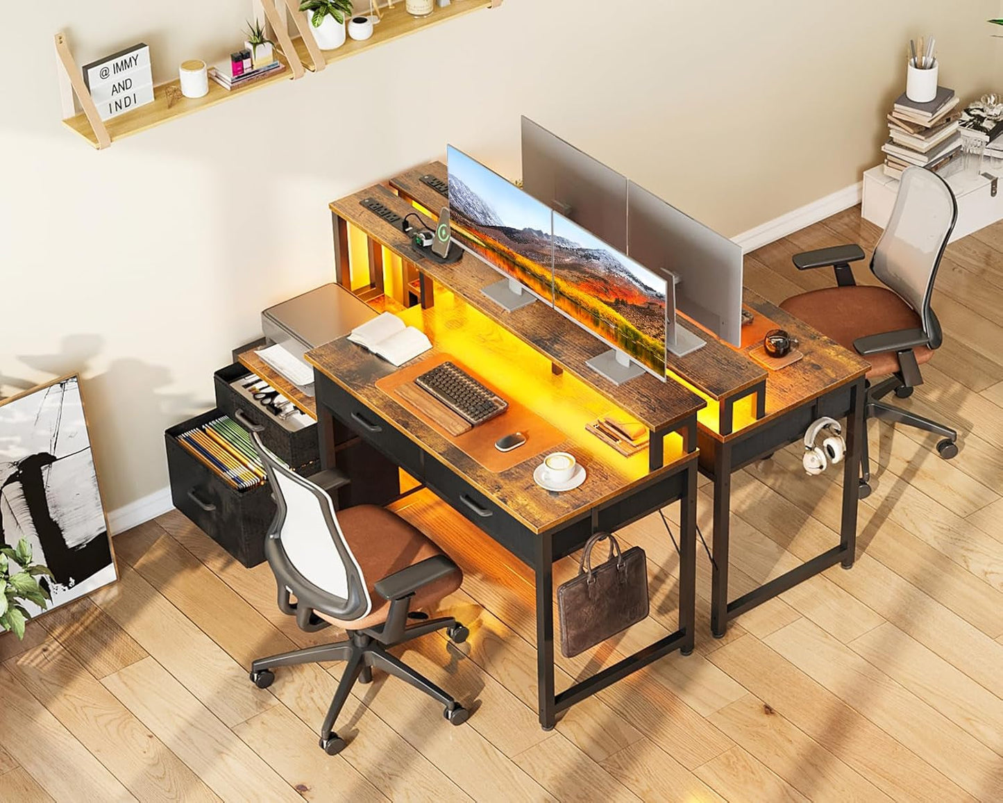 48-Inch Computer Desk With LED Strip And Power Strip