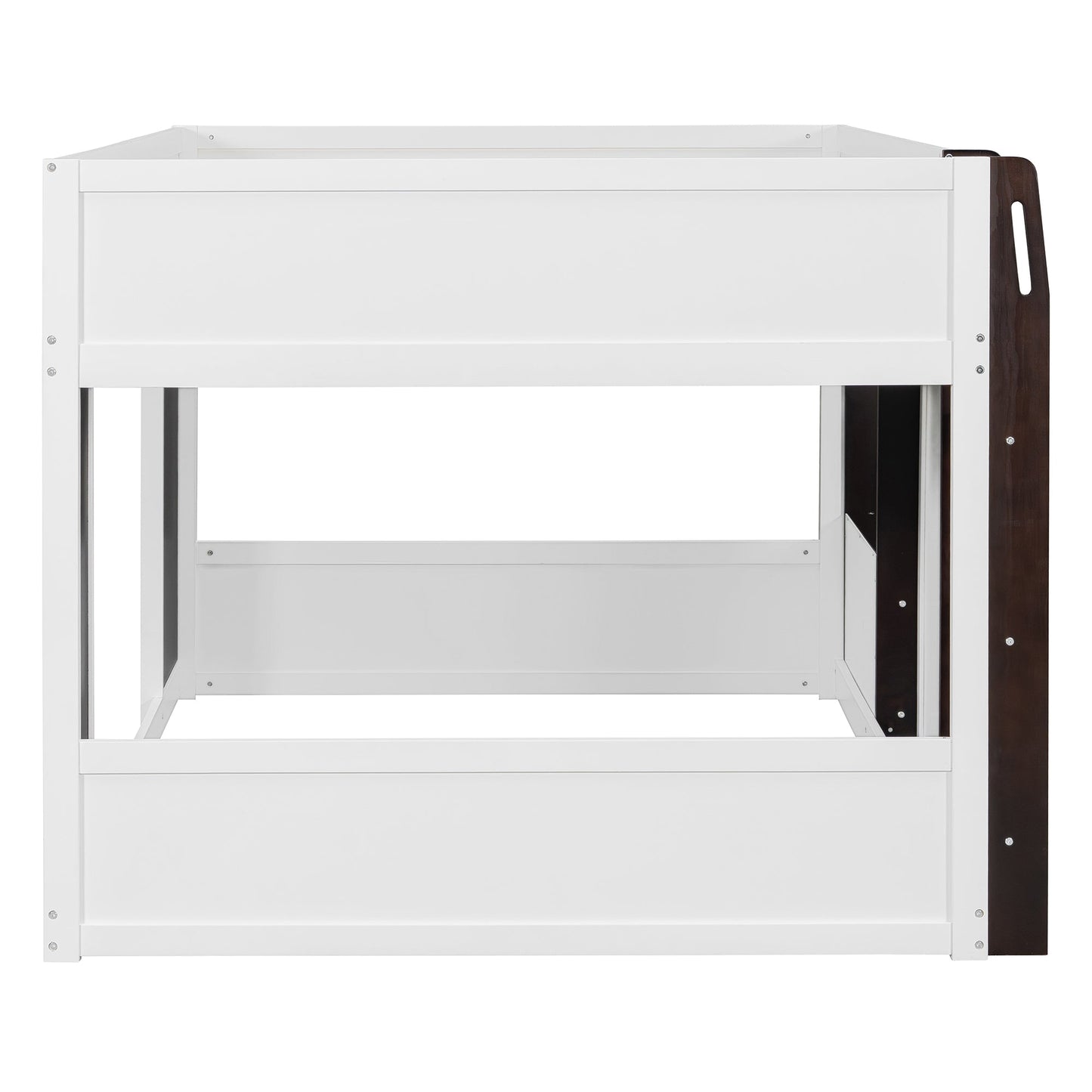 Full Loft House Bed with Playhouse & Storage, Modern Wood Cabin Bed for Kids/Teens, White+Espresso
