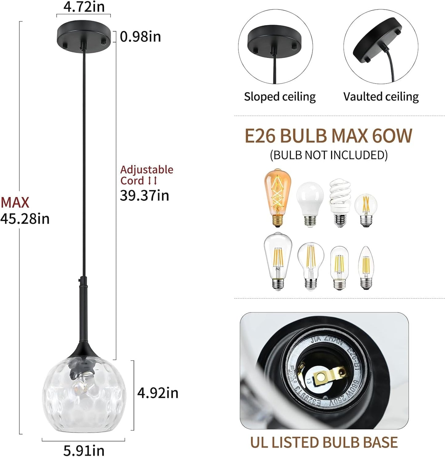 Hammered Glass Pendant Light