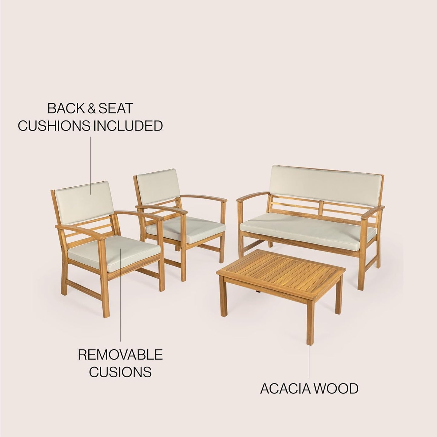 Barclay Four Piece Acacia Wood Outdoor Patio Set Teak Brown