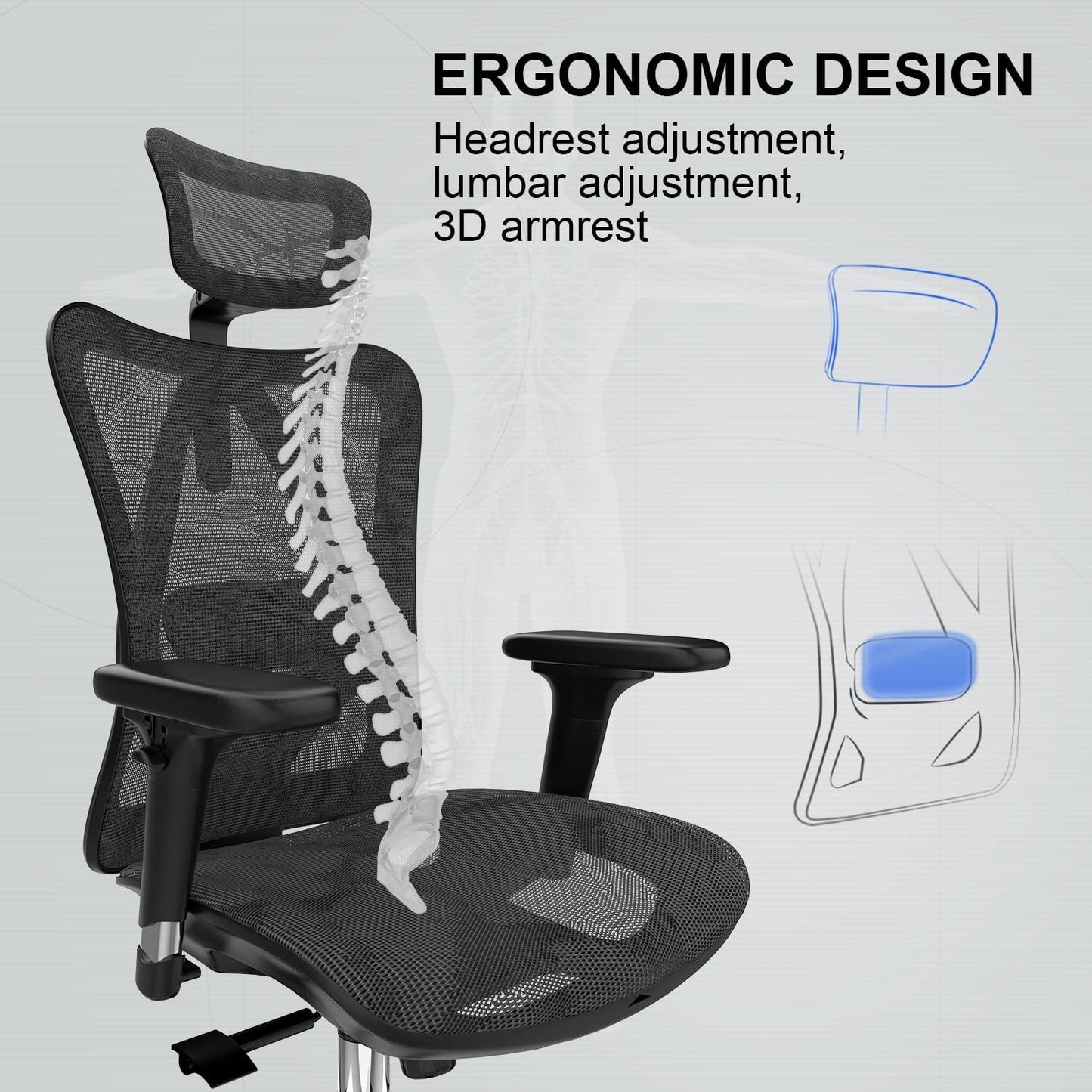 Ergonomic Mesh Office Chair With Adjustable Headrest And Lumbar Support