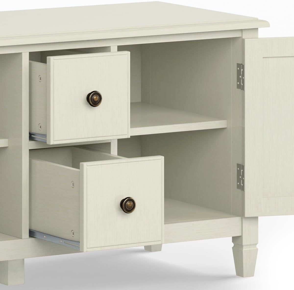 72 Inch Wide Solid Wood TV Stand Antique White With Storage