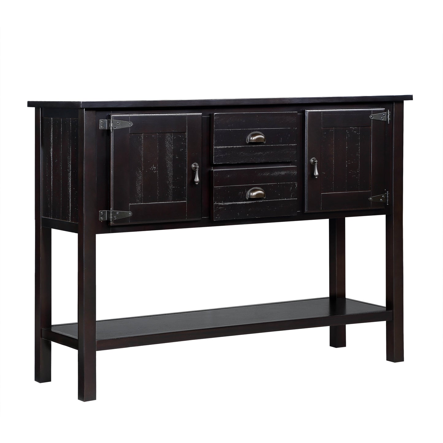 48'' Solid Wood Sideboard Console Table with 2 Drawers and Cabinets and Bottom Shelf, Retro Style Storage Dining Buffet Server Cabinet for Living Room Kitchen Dining Room (Espresso