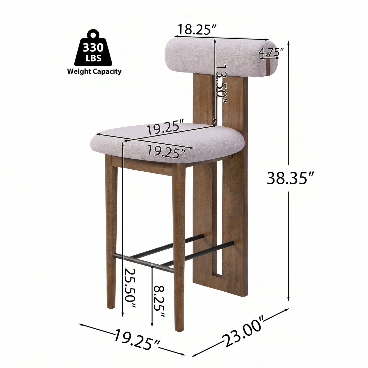 Renee Indoor Modern Split-Back Rubber Wood Counter Stool