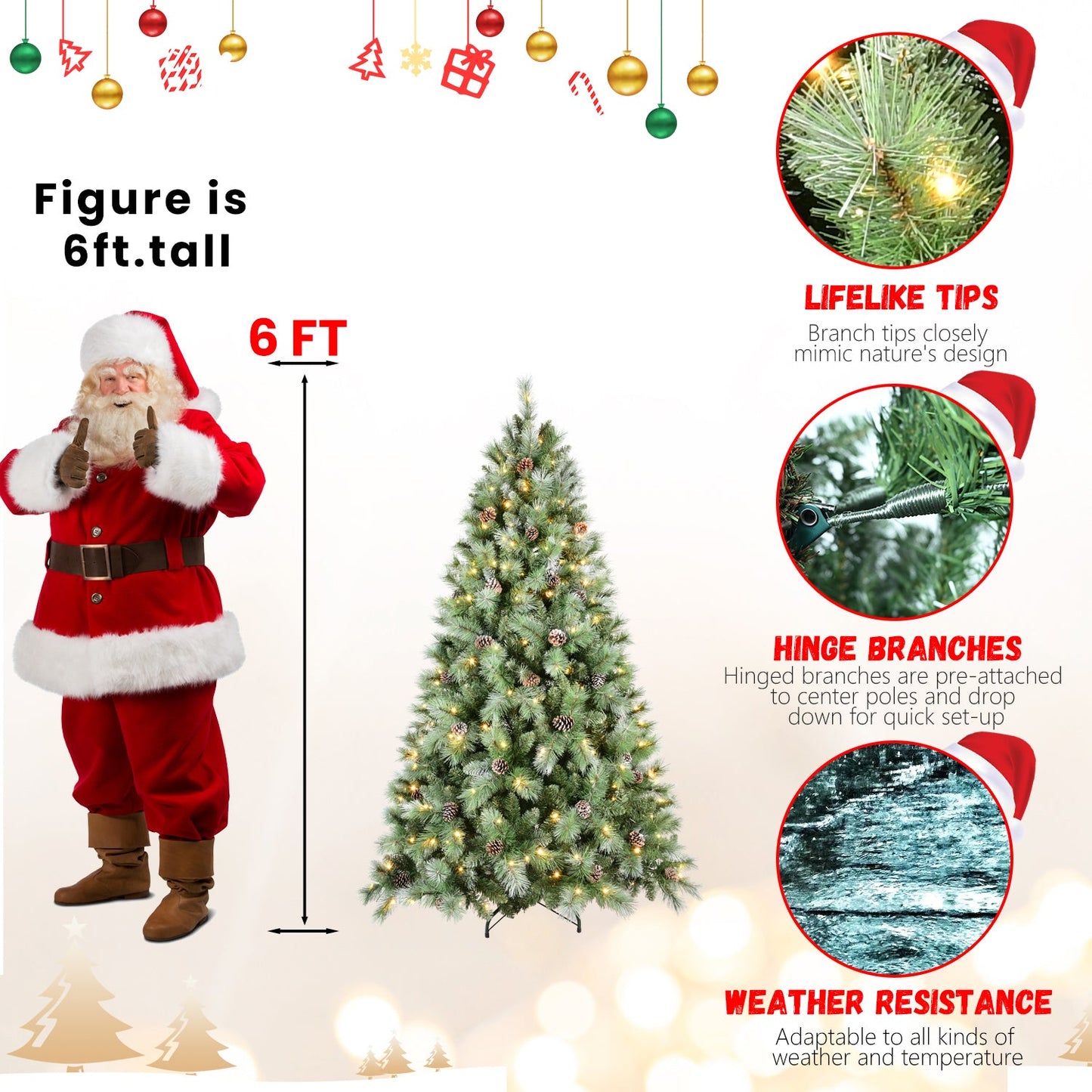 6FT Christmas Tree with 300 Warm White Lights