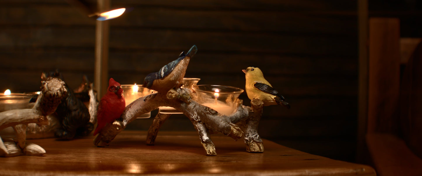 Candle Holder-Birch with Birds 3 Piece