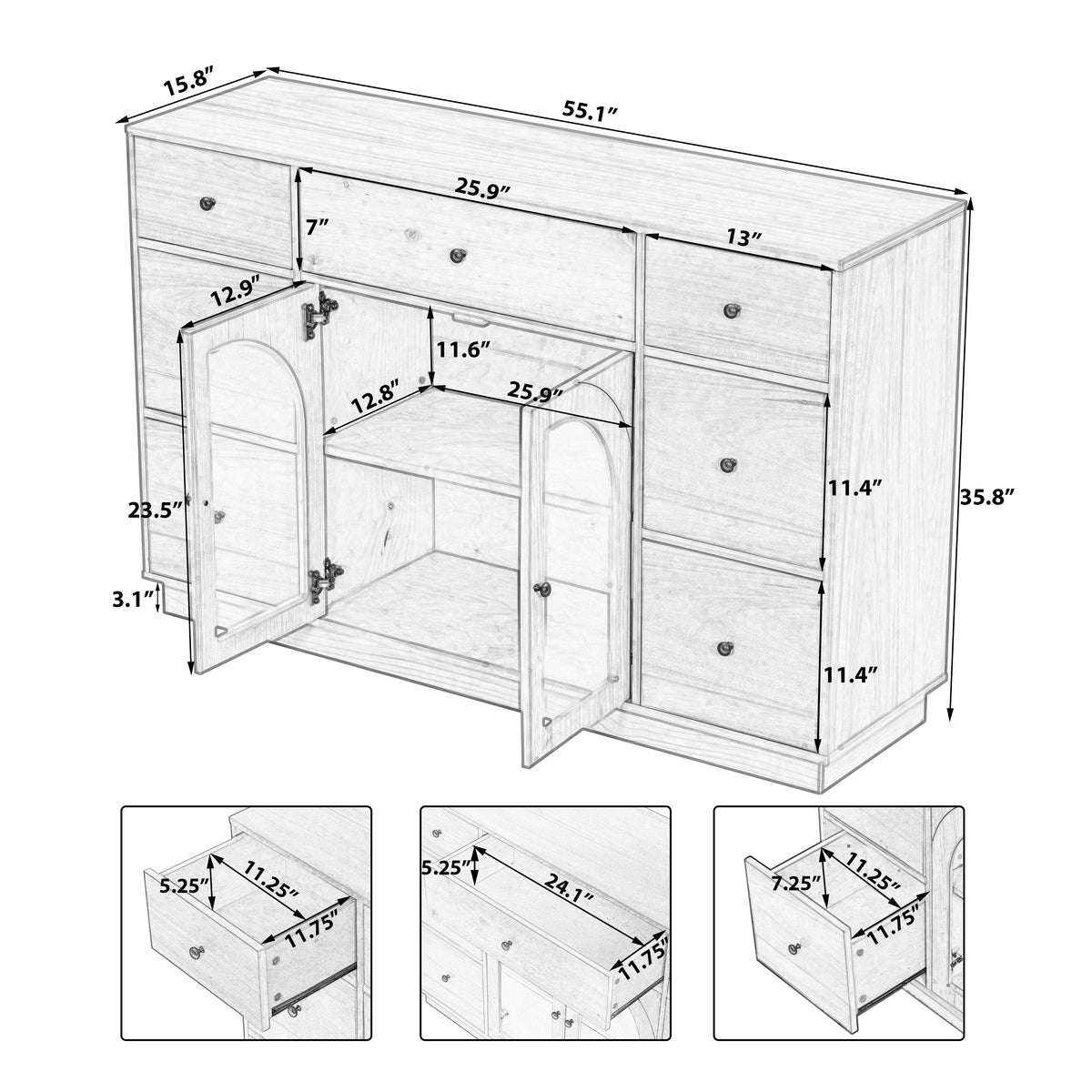 Large Cabinet with Storage for Living and Dining Room