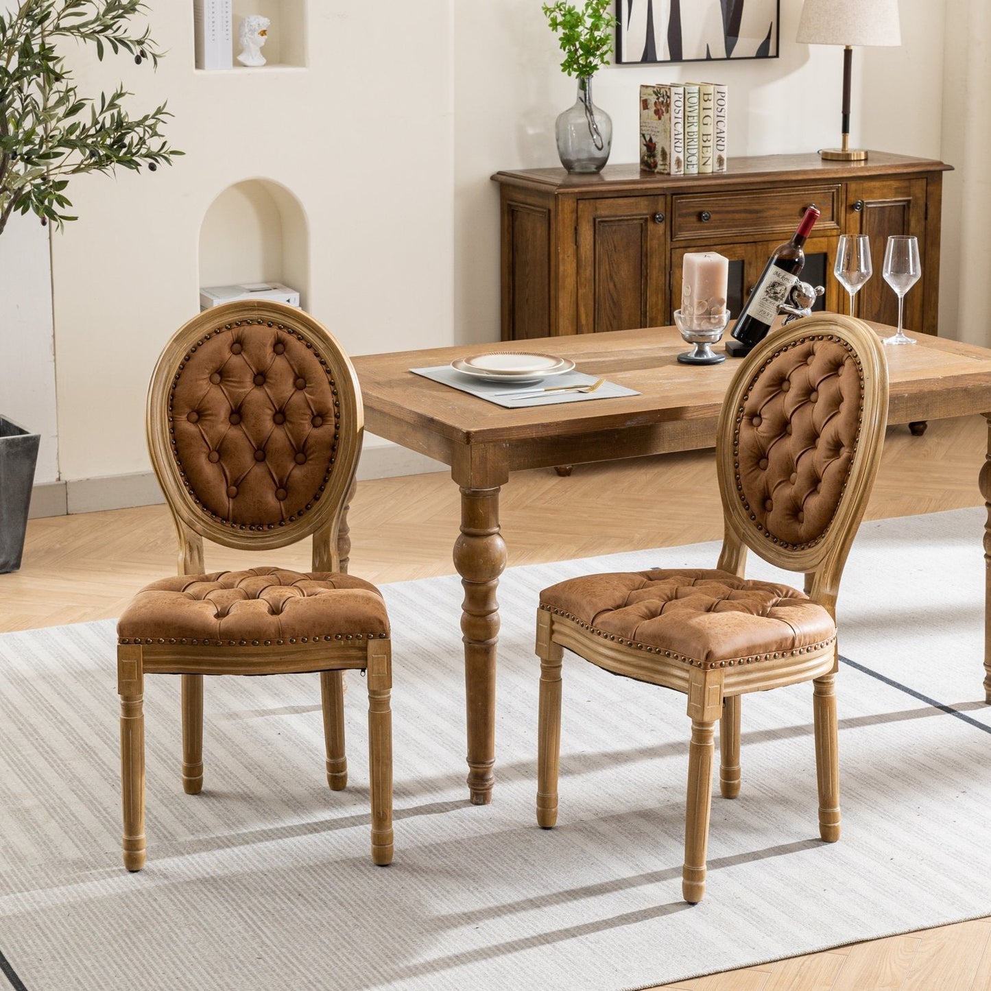 Set of 2 French Style Solid Wood Antique Dining Chairs