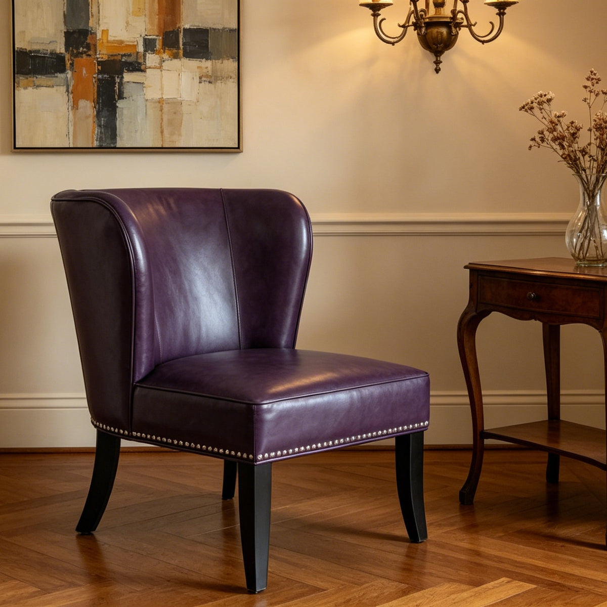 25.6" x 27.2" x 32.8" PU Leather Accent Chair in Purple